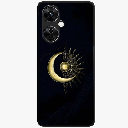 Mystic Lunar Flame Glass Case for 1+Nord CE 3 Lite striking front view featuring moon and flame inspired artwork