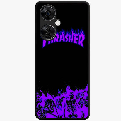 Neon Flame Riot Glass Case for 1+Nord CE 3 Lite intense front view featuring blazing neon flame artwork