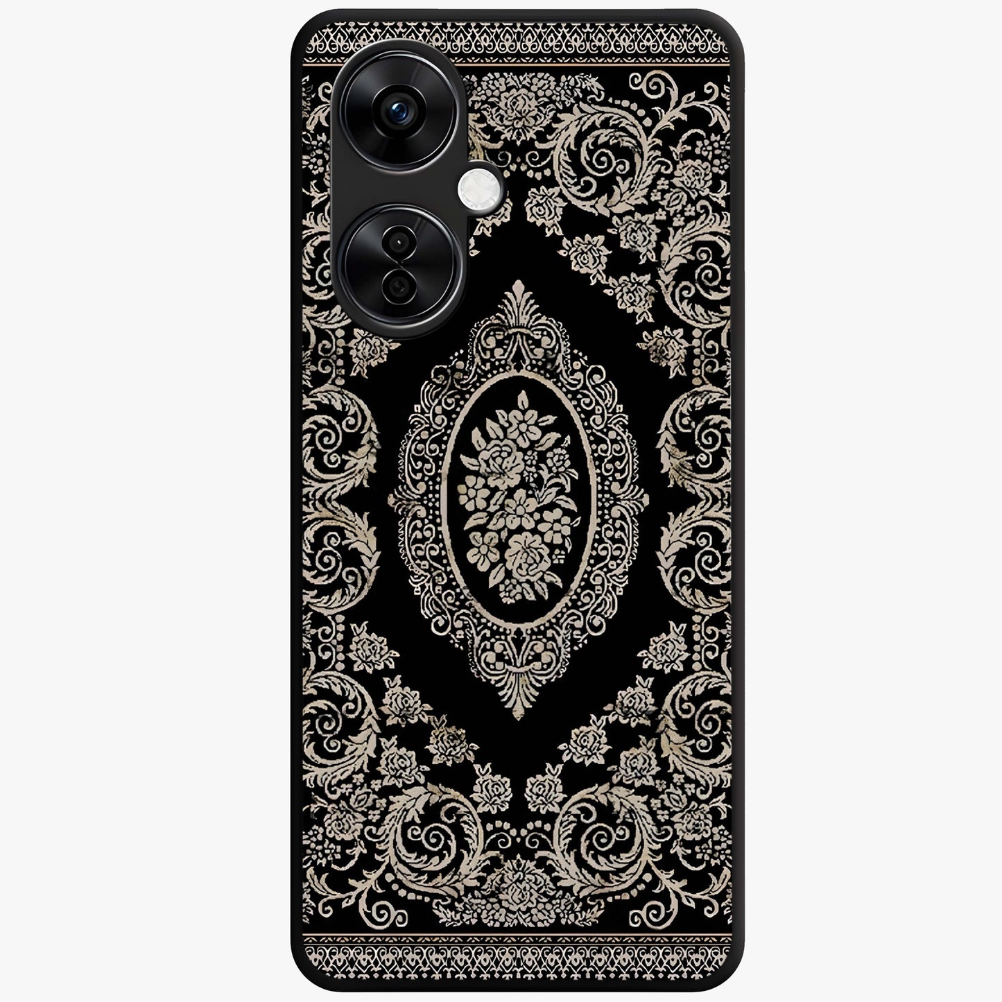 Noir Bloom Elegance Glass Case for 1+Nord CE 3 Lite elegant front view featuring dark floral artwork in noir tones