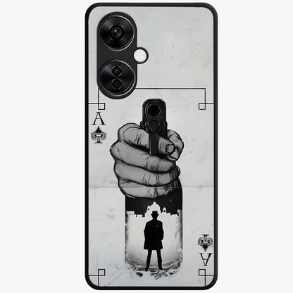 Noir Trigger Fate Glass Case for 1+Nord CE 3 Lite dramatic front view featuring bold noir themed artistic artwork