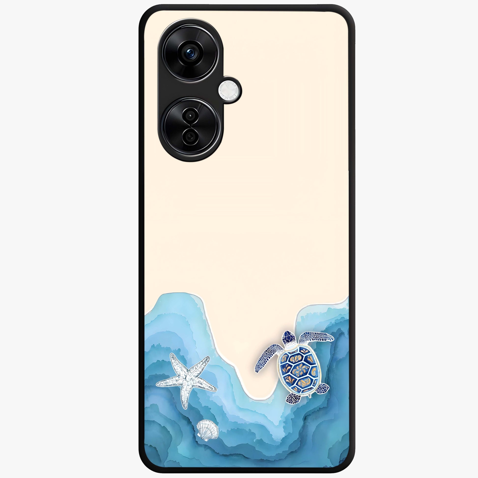 Ocean Drift Turtle Glass Case for 1+Nord CE 3 Lite serene front view featuring sea turtle artwork in calming ocean tones