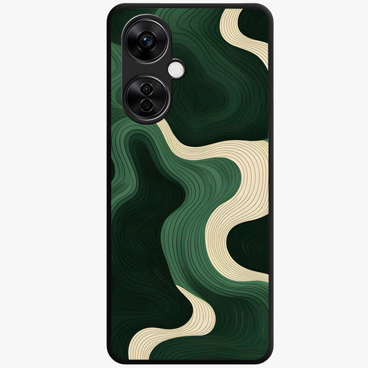 Organic Swirl Design Glass Case for 1+Nord CE 3 Lite modern front view featuring flowing abstract swirl artwork