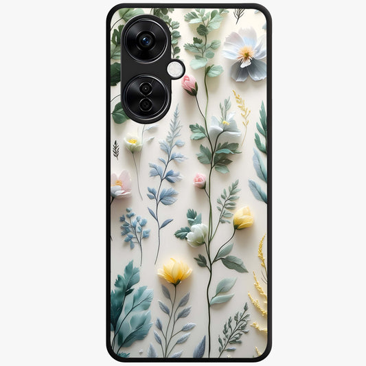 Pastel Garden Whispers Glass Case for 1+Nord CE 3 Lite soft front view featuring delicate pastel floral artwork