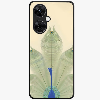 Peacock Feather Grace Glass Case for 1+Nord CE 3 Lite elegant front view featuring detailed peacock feather artwork