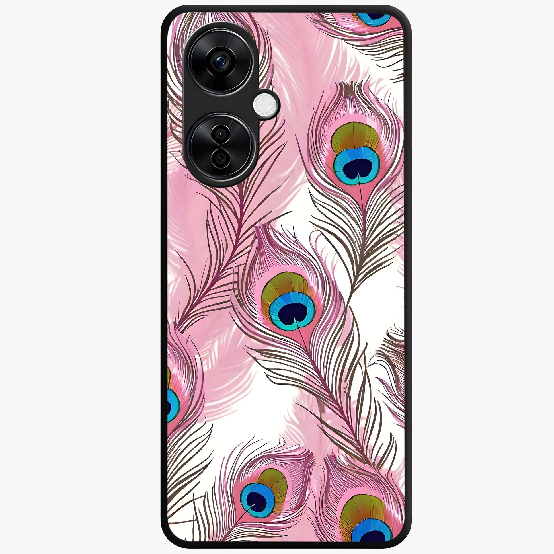 Peacock Feathers Floating Glass Case for 1+Nord CE 3 Lite artistic front view featuring floating feather artwork with rich colors