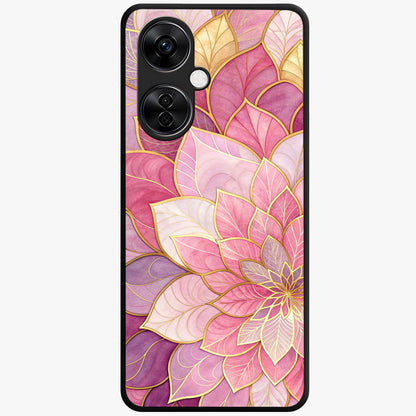 Petal Luxe Bloom Glass Case for 1+Nord CE 3 Lite luxurious front view featuring refined floral artwork with rich tones