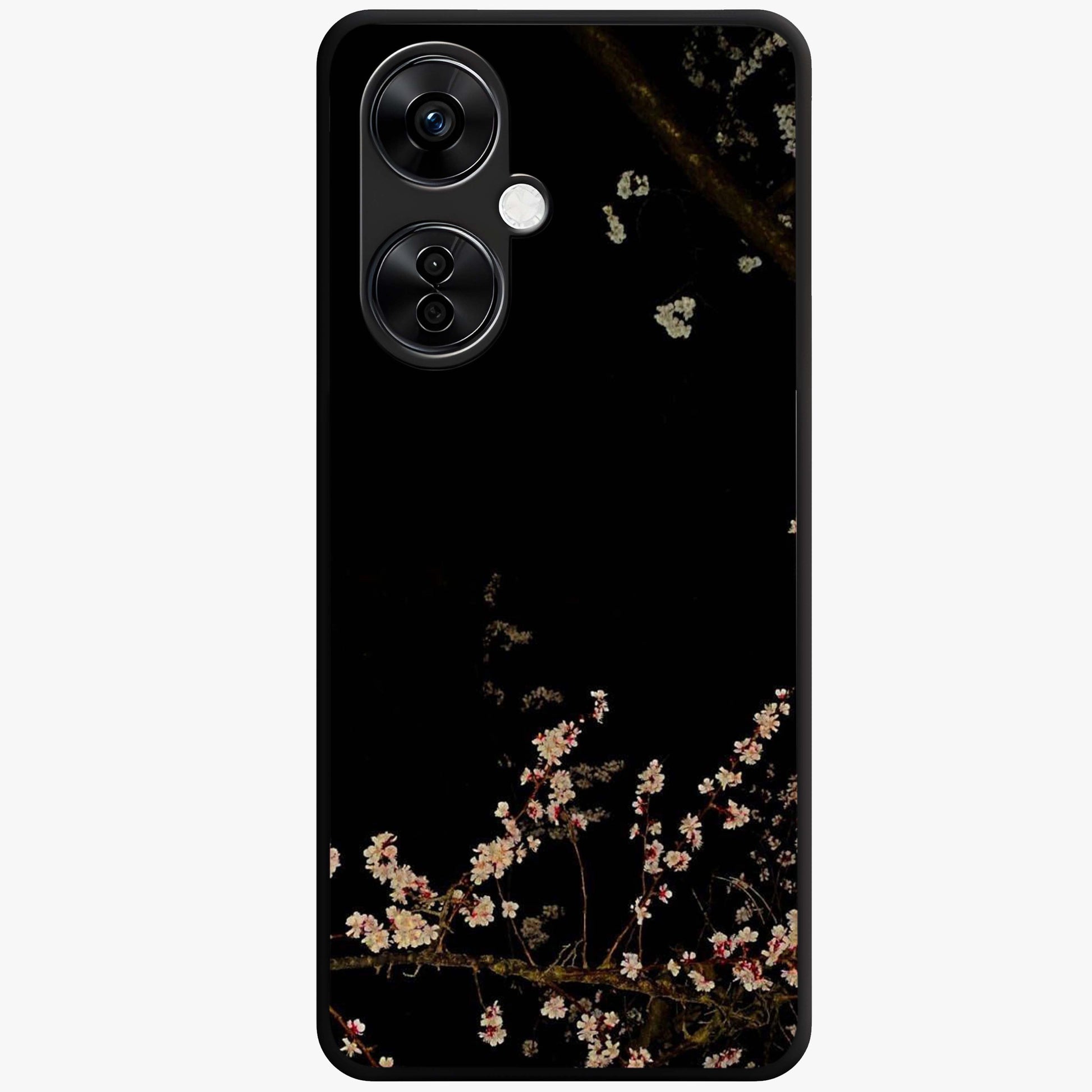 Petal Moon Light With Custom Name Glass Case for 1+Nord CE 3 Lite graceful front view featuring floral artwork under moonlight with personalized name design