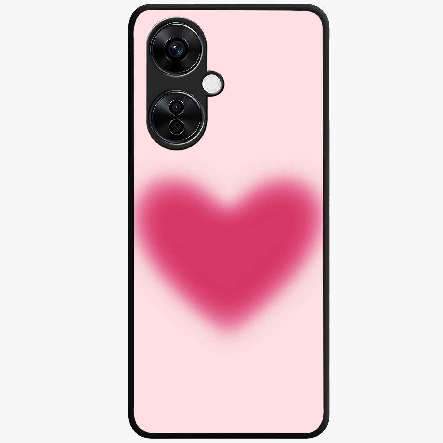 Pink Aura Heart Glass Case for 1+Nord CE 3 Lite soft front view featuring glowing heart artwork in pastel pink tones