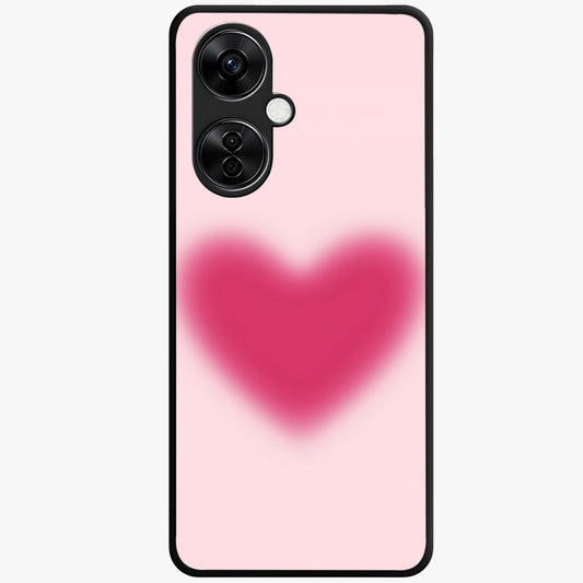 Pink Aura Heart Glass Case for 1+Nord CE 3 Lite soft front view featuring glowing heart artwork in pastel pink tones