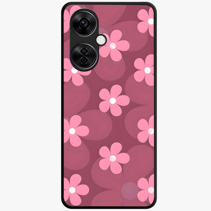 Pink Daisy Flower Pattern Glass Case for 1+Nord CE 3 Lite cheerful front view featuring daisy floral artwork in pink tones