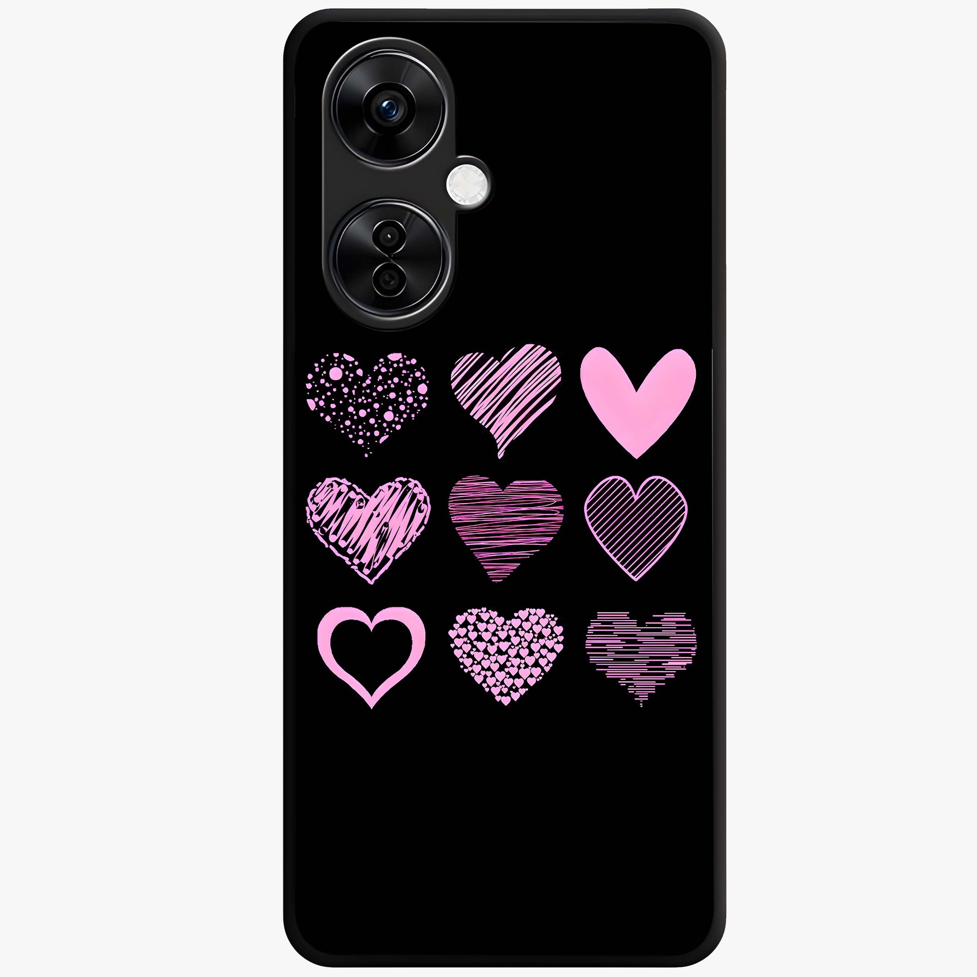 Pink Heart Aesthetic Glass Case for 1+Nord CE 3 Lite cute front view featuring minimal heart artwork in soft pink tones