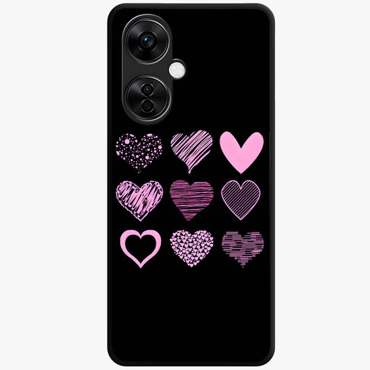 Pink Heart Aesthetic Glass Case for 1+Nord CE 3 Lite cute front view featuring minimal heart artwork in soft pink tones