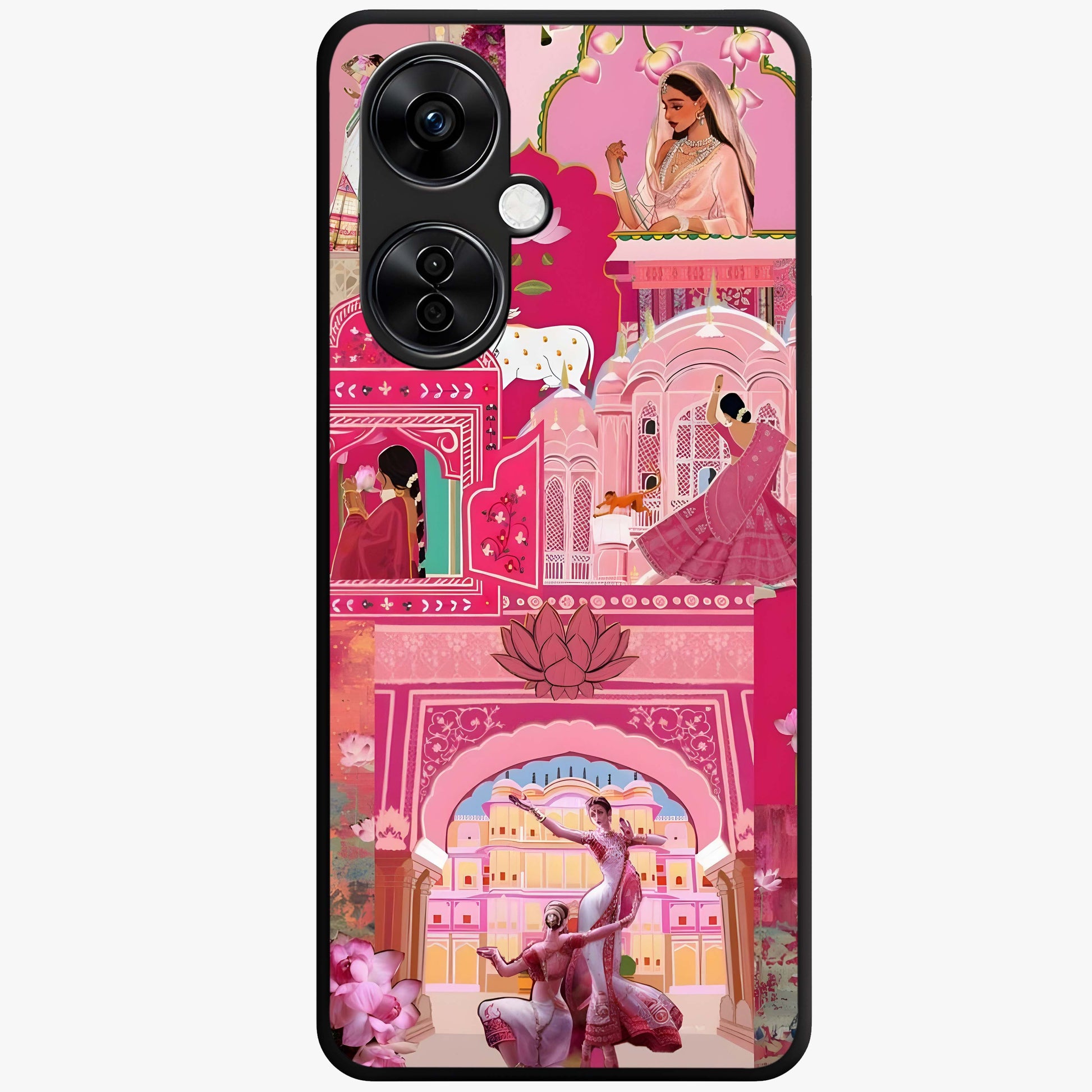 Pink Palace Muse Glass Case for 1+Nord CE 3 Lite elegant front view featuring palace inspired artwork in soft pink hues