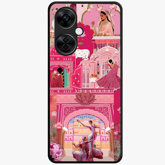 Pink Palace Muse Glass Case for 1+Nord CE 3 Lite elegant front view featuring palace inspired artwork in soft pink hues