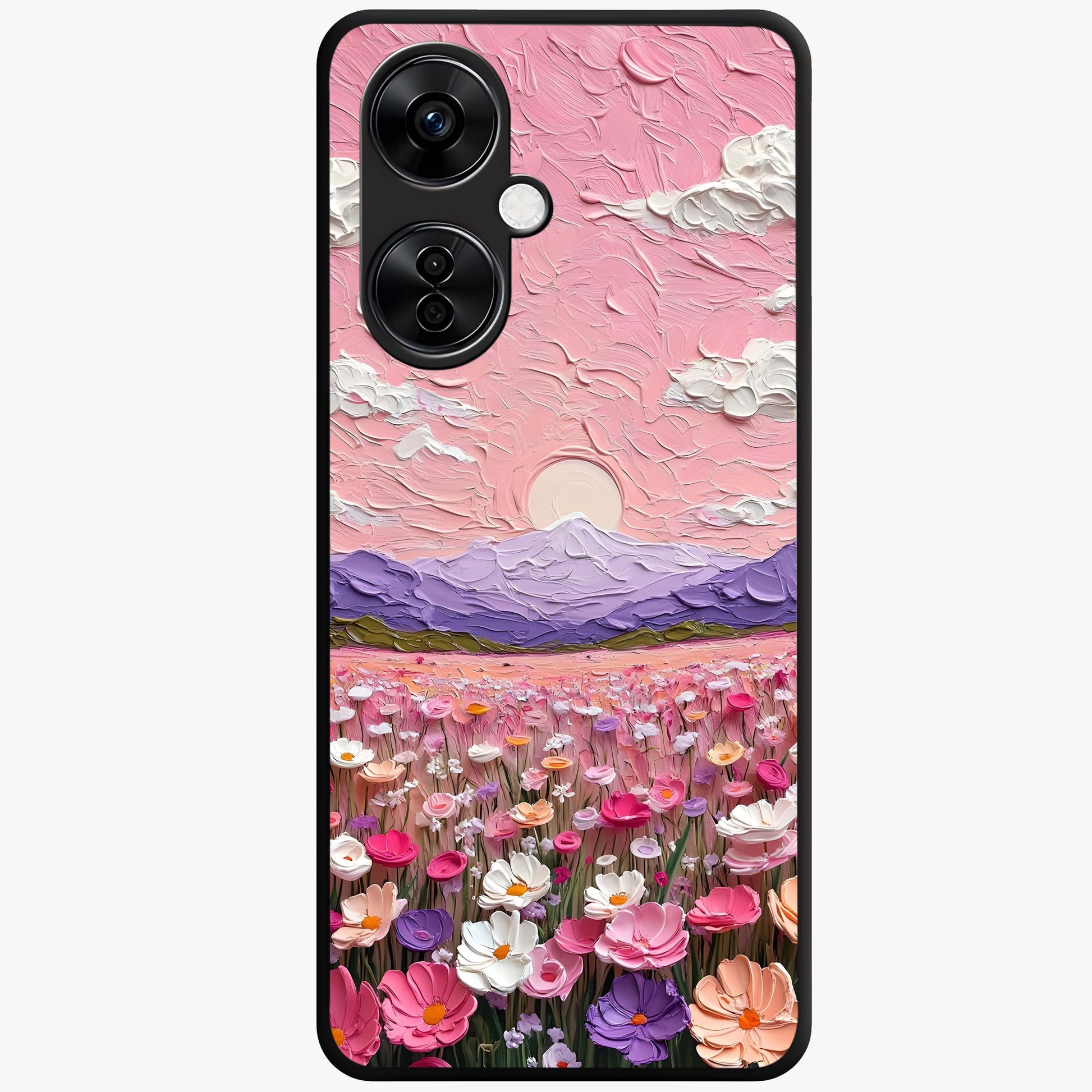Pink Pastel Groovy Art Glass Case for 1+Nord CE 3 Lite playful front view featuring groovy retro artwork in pastel pink tones