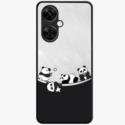 Playful Panda Parade Glass Case for 1+Nord CE 3 Lite adorable front view featuring cute panda artwork in lively poses
