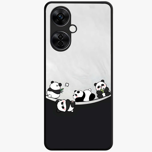 Playful Panda Parade Glass Case for 1+Nord CE 3 Lite adorable front view featuring cute panda artwork in lively poses