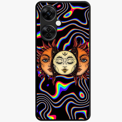 Psychedelic Sun Glass Case for 1+Nord CE 3 Lite artistic front view featuring vibrant sun artwork in psychedelic colors