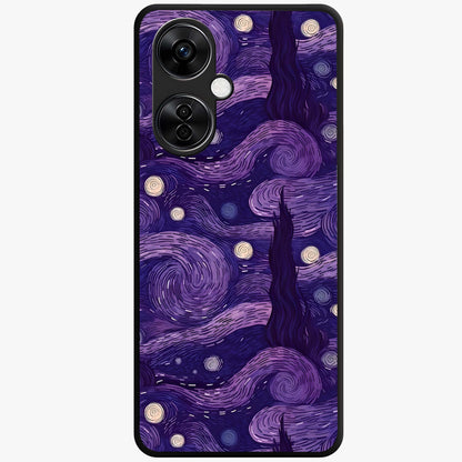 Purple Swirls Glass Case for 1+Nord CE 3 Lite artistic front view featuring flowing swirl artwork in rich purple tones