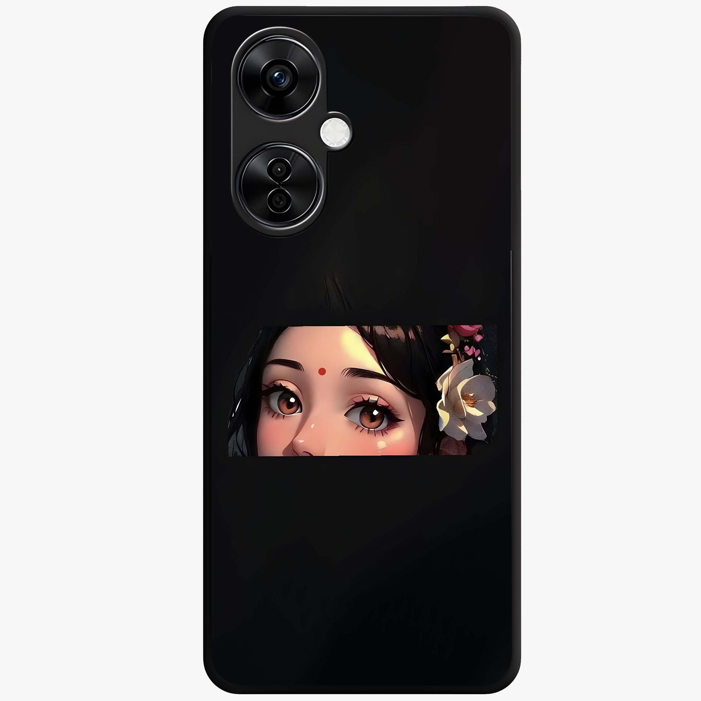 Radha Divine Embrace Glass Case for 1+Nord CE 3 Lite devotional front view featuring graceful Radha inspired artwork