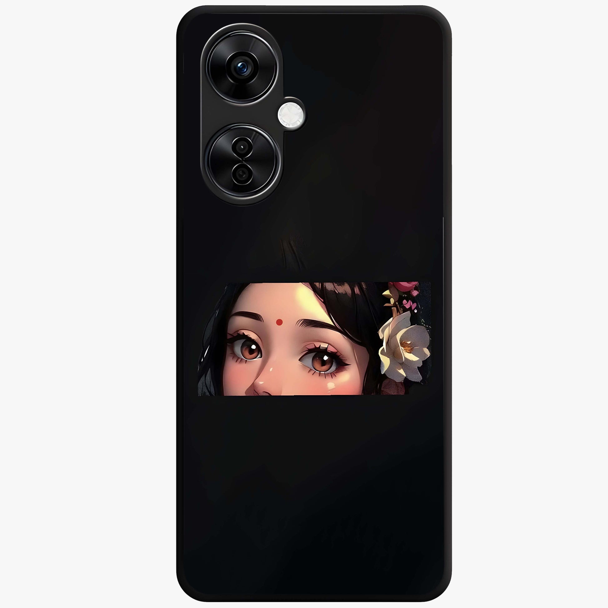 Radha Divine Embrace Glass Case for 1+Nord CE 3 Lite devotional front view featuring graceful Radha inspired artwork