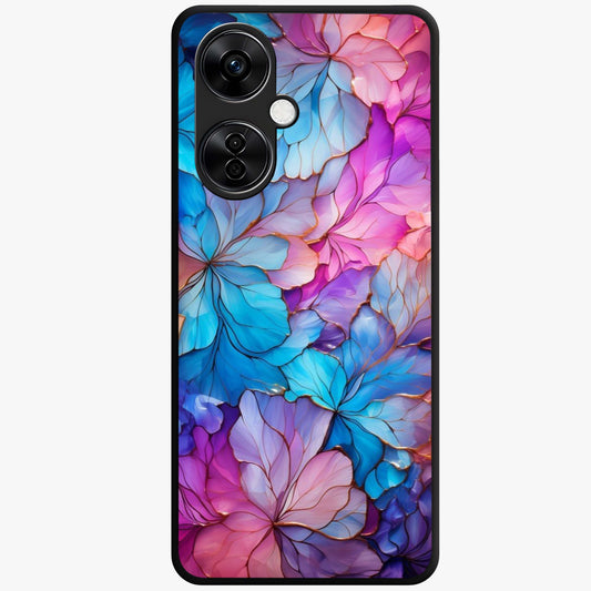 Radiant Floral Whirl Glass Case for 1+Nord CE 3 Lite artistic front view featuring swirling floral artwork