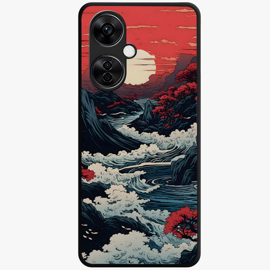 Red Sunset Scenery Glass Case for 1+Nord CE 3 Lite scenic front view featuring warm sunset landscape artwork
