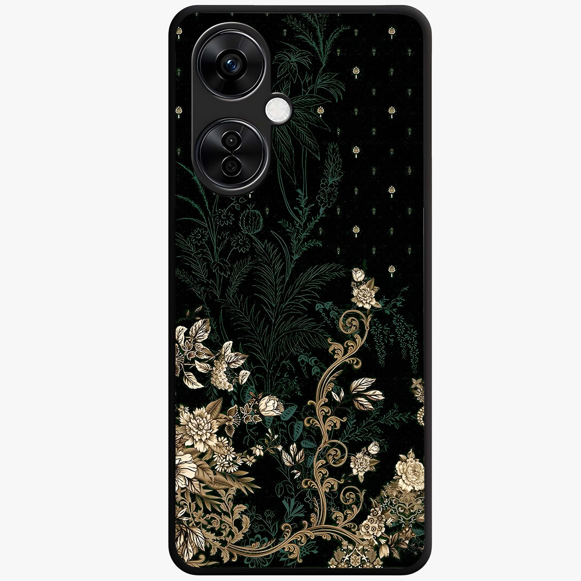 Regal Botanical Tapestry Glass Case for 1+Nord CE 3 Lite luxurious front view featuring intricate botanical tapestry artwork