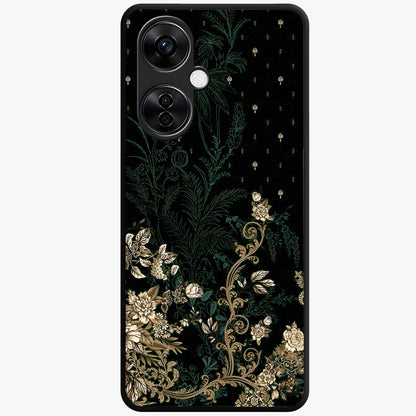 Regal Botanical Tapestry Glass Case for 1+Nord CE 3 Lite luxurious front view featuring intricate botanical tapestry artwork