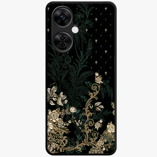 Regal Botanical Tapestry Glass Case for 1+Nord CE 3 Lite luxurious front view featuring intricate botanical tapestry artwork