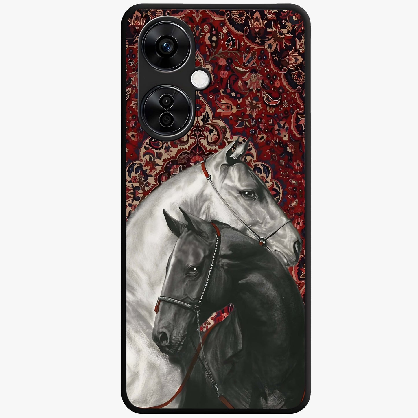 Regal Stallion Tapestry Glass Case for 1+Nord CE 3 Lite powerful front view featuring majestic horse artwork with tapestry style detailing