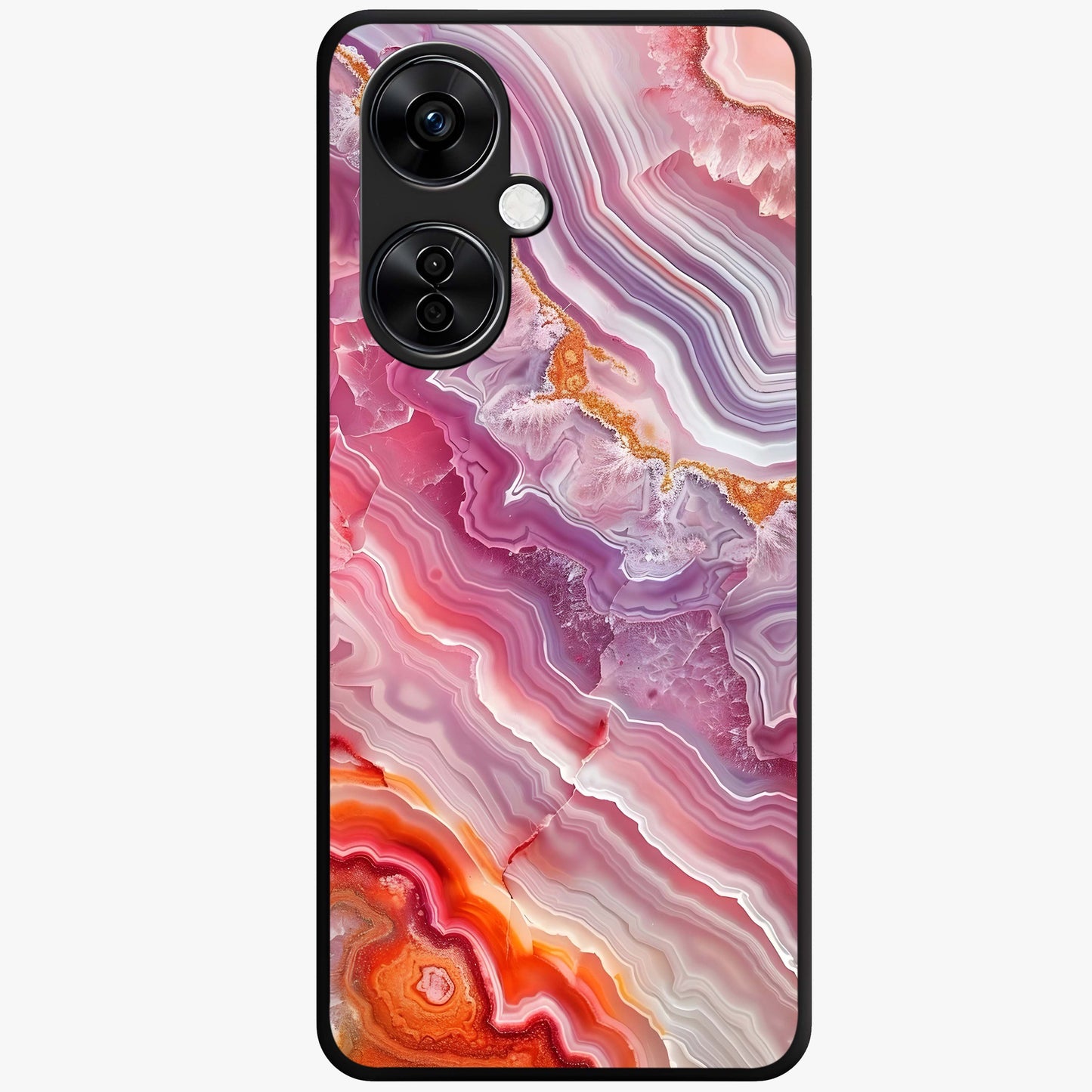 Rose Quartz Marble Glass Case for 1+Nord CE 3 Lite elegant front view featuring soft pink marble texture artwork