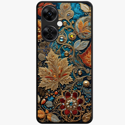 Royal Jewel Garden Glass Case for 1+Nord CE 3 Lite luxurious front view featuring ornate floral artwork with jewel accents