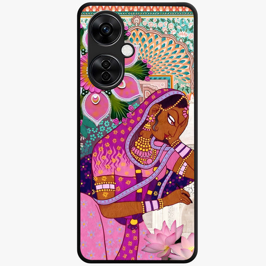 Royal Lotus Muse Glass Case for 1+Nord CE 3 Lite graceful front view featuring lotus artwork with regal detailing