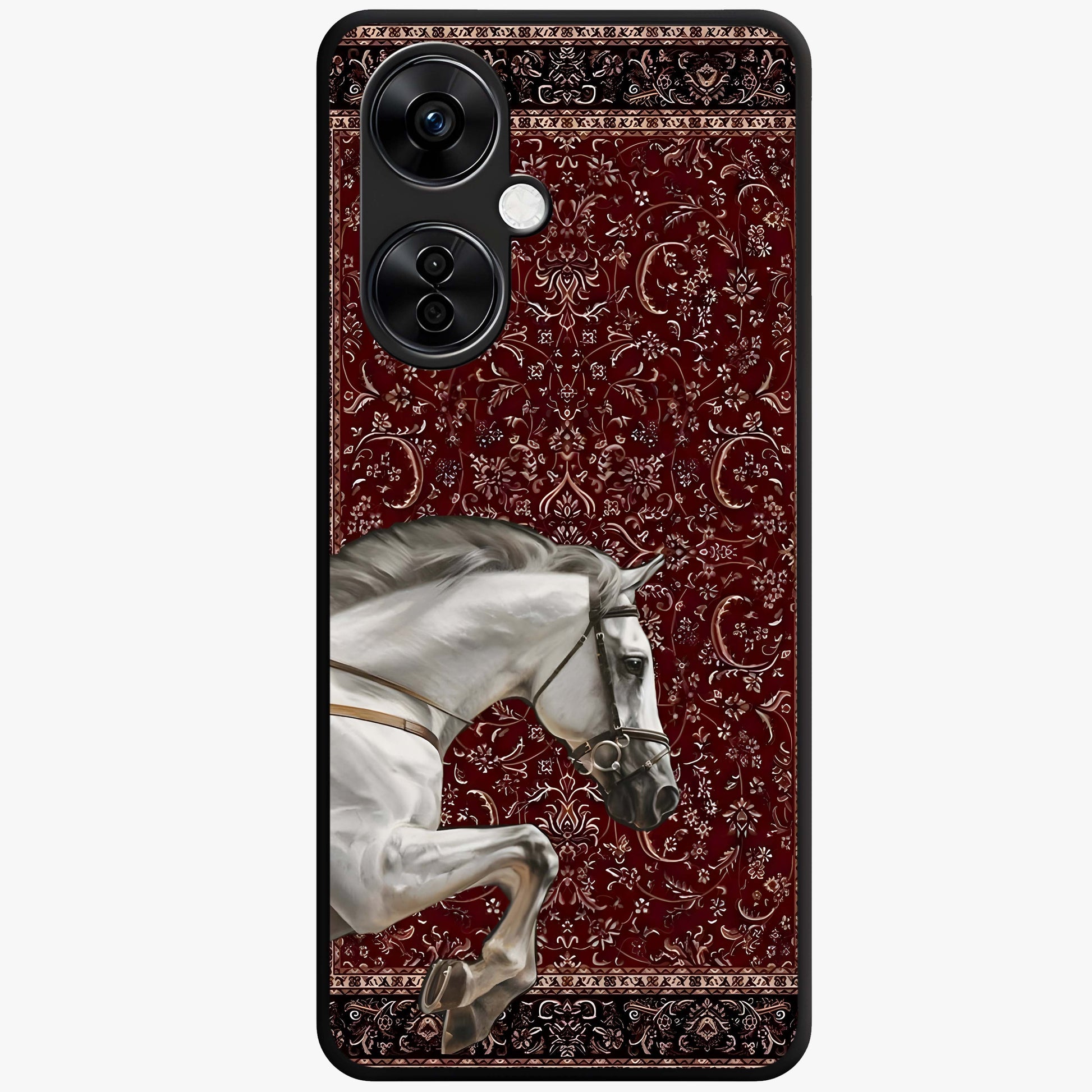 Royal Rider Tapestry Glass Case for 1+Nord CE 3 Lite majestic front view featuring rider artwork in tapestry style