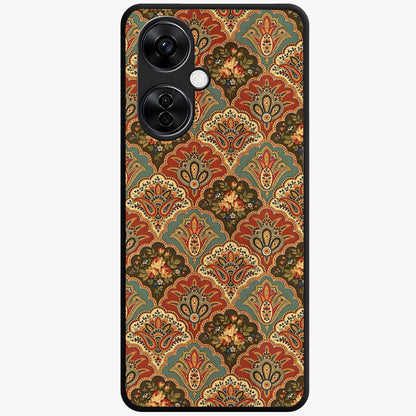 Royal Threadwork Glass Case for 1+Nord CE 3 Lite elegant front view featuring embroidered threadwork inspired artwork