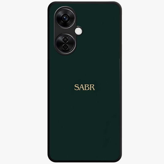 Sabr Minimal Patience Glass Case for 1+Nord CE 3 Lite clean front view featuring minimalist typography artwork