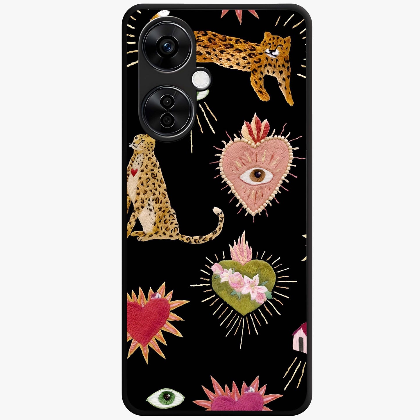 Sacred Jungle Heart Glass Case for 1+Nord CE 3 Lite vibrant front view featuring jungle inspired artwork with symbolic heart accents