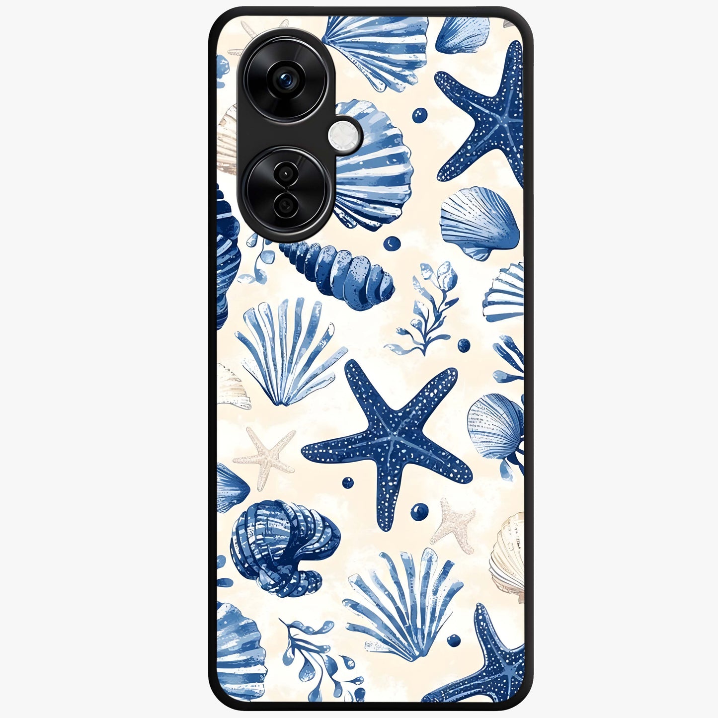Seaside Starfish Magic Glass Case for 1+Nord CE 3 Lite cheerful front view featuring starfish artwork in ocean tones