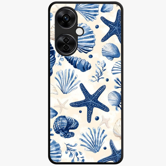 Seaside Starfish Magic Glass Case for 1+Nord CE 3 Lite cheerful front view featuring starfish artwork in ocean tones