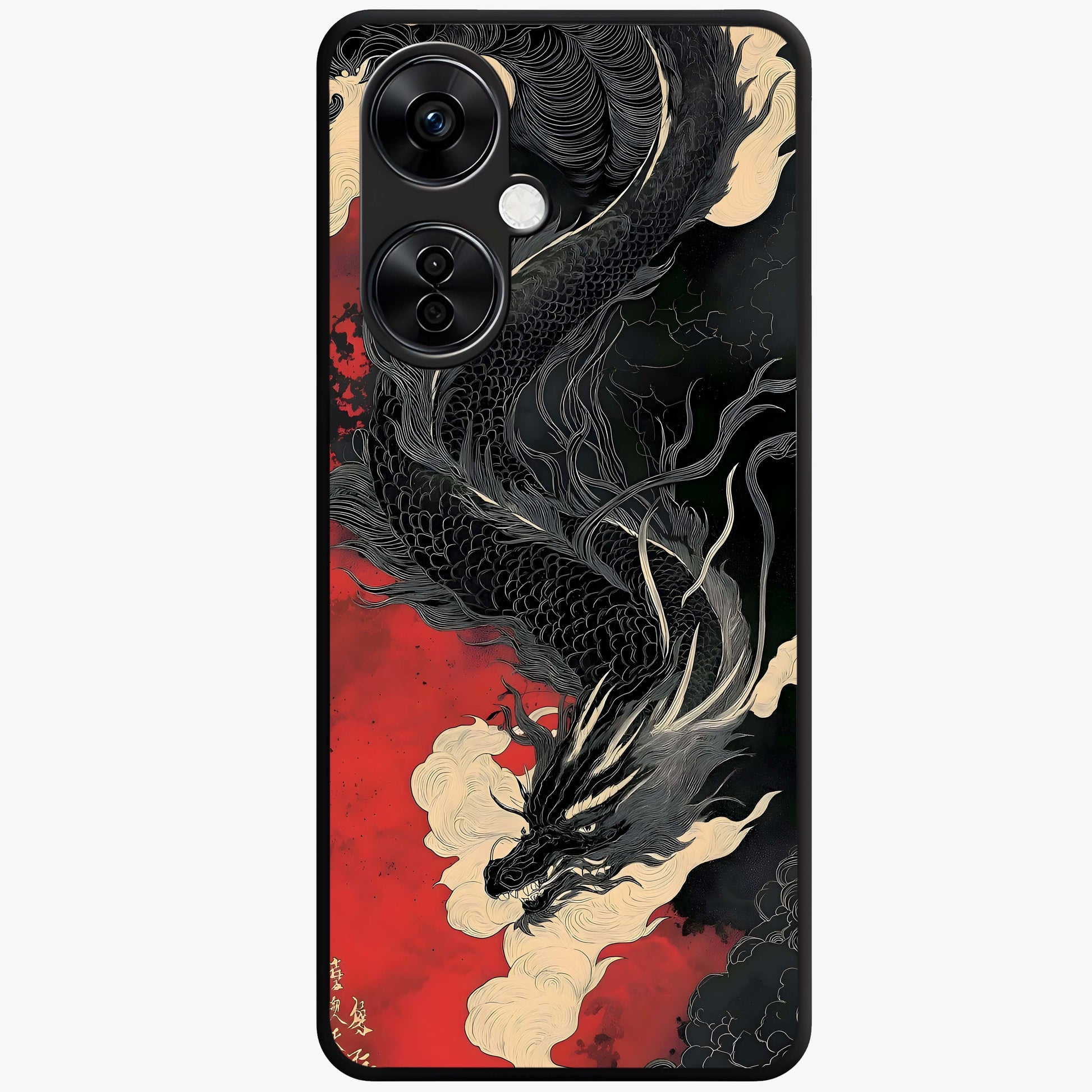Shadow Dragon Fury Glass Case for 1+Nord CE 3 Lite intense front view featuring fierce dragon artwork in dark tones