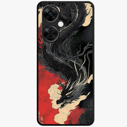 Shadow Dragon Fury Glass Case for 1+Nord CE 3 Lite intense front view featuring fierce dragon artwork in dark tones