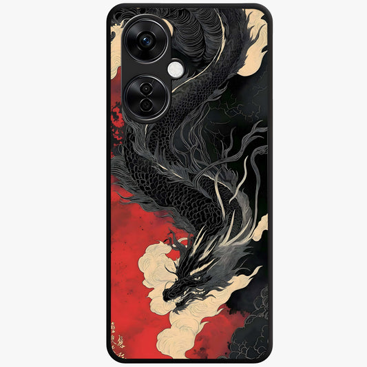 Shadow Dragon Fury Glass Case for 1+Nord CE 3 Lite intense front view featuring fierce dragon artwork in dark tones