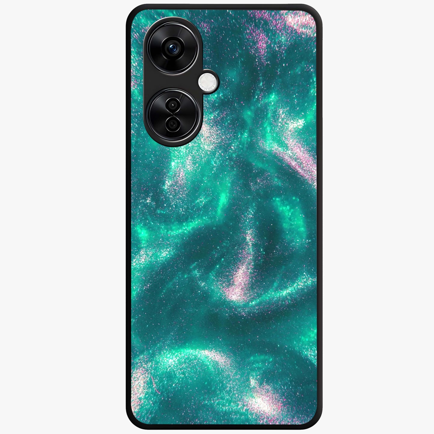 Shimmering Nebula Waves Glass Case for 1+Nord CE 3 Lite vibrant front view featuring cosmic wave artwork in glowing tones