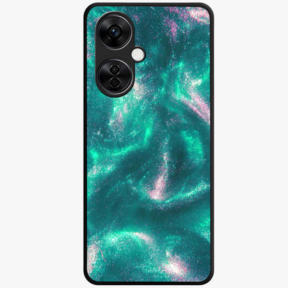 Shimmering Nebula Waves Glass Case for 1+Nord CE 3 Lite vibrant front view featuring cosmic wave artwork in glowing tones