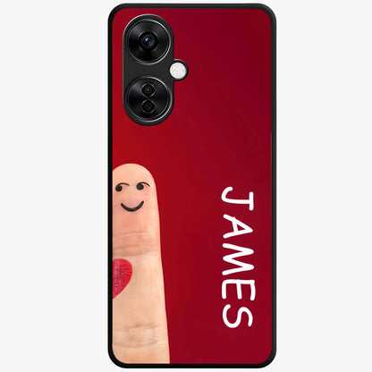 Smiling Heart Bond Glass Case for 1+Nord CE 3 Lite cute front view featuring playful heart themed artwork