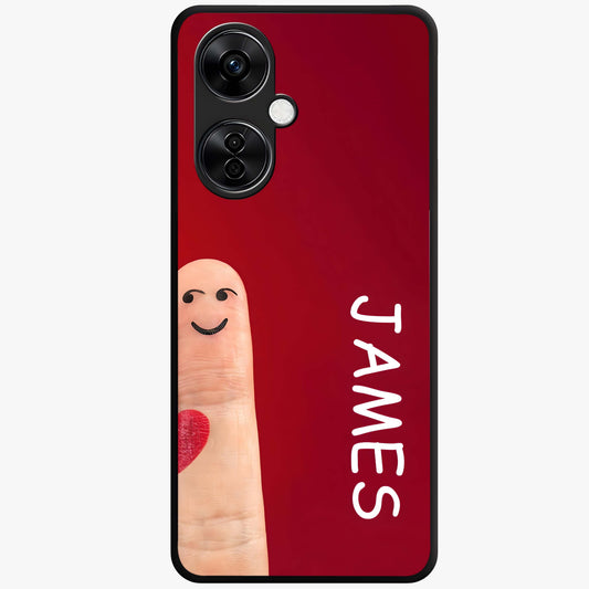 Smiling Heart Bond Glass Case for 1+Nord CE 3 Lite cute front view featuring playful heart themed artwork