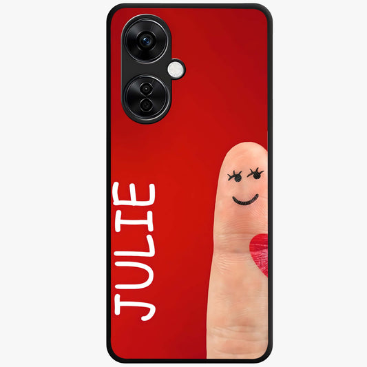 Smiling Love Sign Glass Case for 1+Nord CE 3 Lite romantic front view featuring love sign inspired artwork