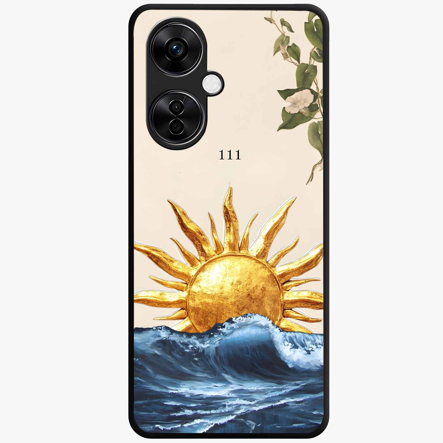Solar Wave Bloom Glass Case for 1+Nord CE 3 Lite vibrant front view featuring floral artwork blended with solar wave patterns