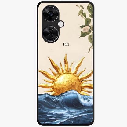 Solar Wave Bloom Glass Case for 1+Nord CE 3 Lite vibrant front view featuring floral artwork blended with solar wave patterns